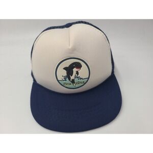 Vintage Child Sea World Whale Mesh Trucker Snapback Hat Cap Boy Girl White Blue